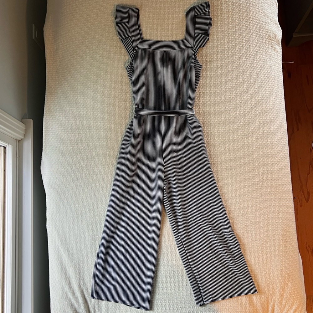 Monteau LA Striped Ruffle Jumpsuit